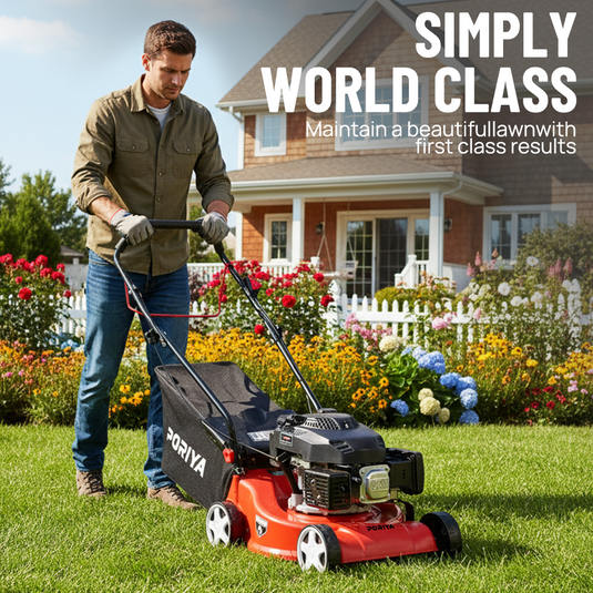 PORIYA Lawn Mower 16" 4 Stroke Engine oil Powered Hand Push Engine Lawnmower