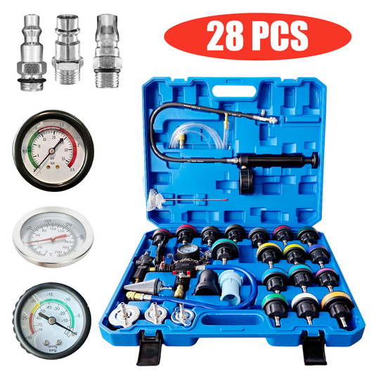 PORIYA 28PCS Universal Radiator Pressure Tester Vacuum Type Cooling System Refill Kit