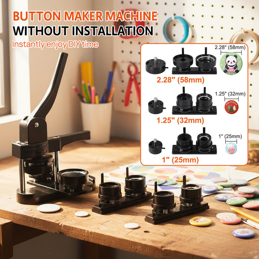 PORIYA 3-in-1 Button Maker Machine 25/32/58mm Pin Badge Maker 300 Button Parts
