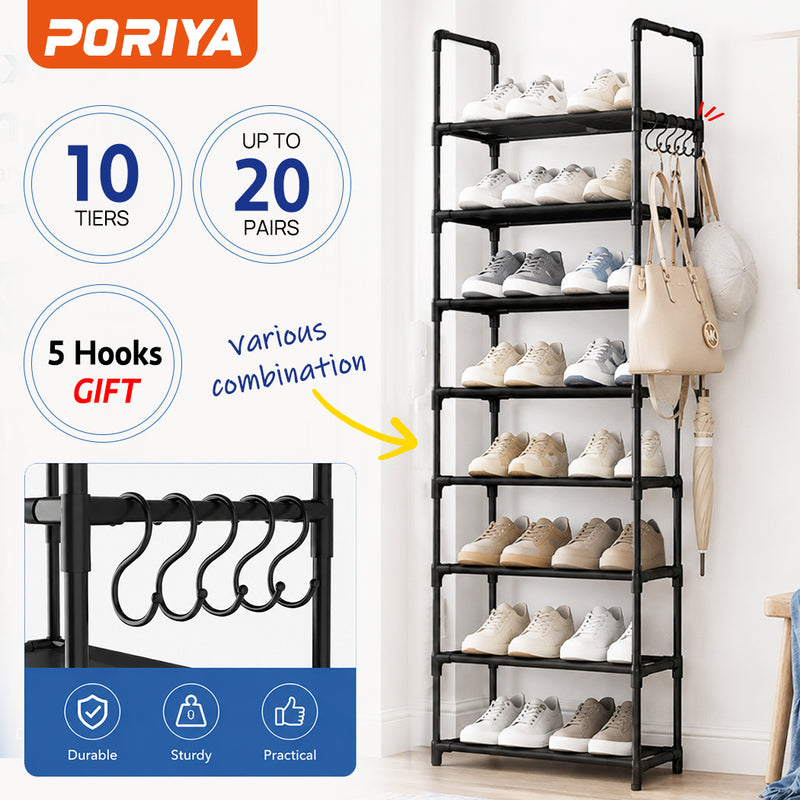 Load image into Gallery viewer, PORIYA 20/50 Pairs 10-Tier Shoe Rack Storage Shelf Metal Frame Stackable Shoe Organizer
