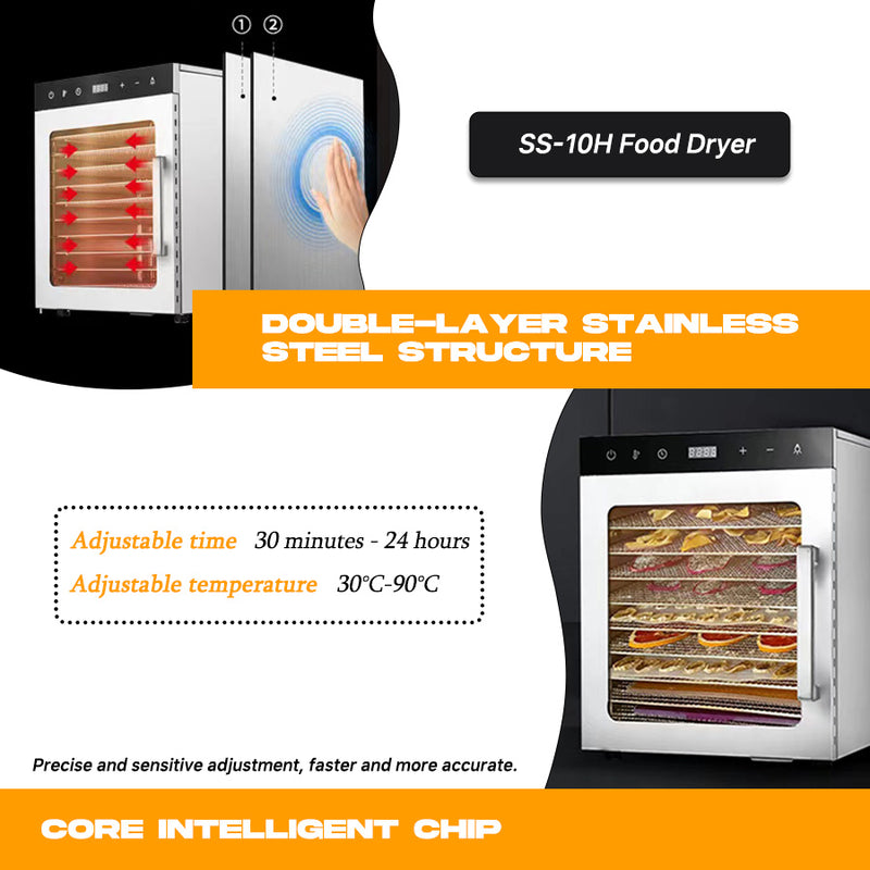 Load image into Gallery viewer, PORIYA 5/10 Trays Food Dehydrator Stainless Steel Fruit Dehydrators Jerky Dryer
