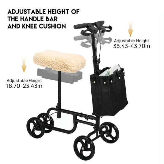 Foldable Knee Walker Scooter Mobility Alternative Crutches Wheelchair w/ Basket