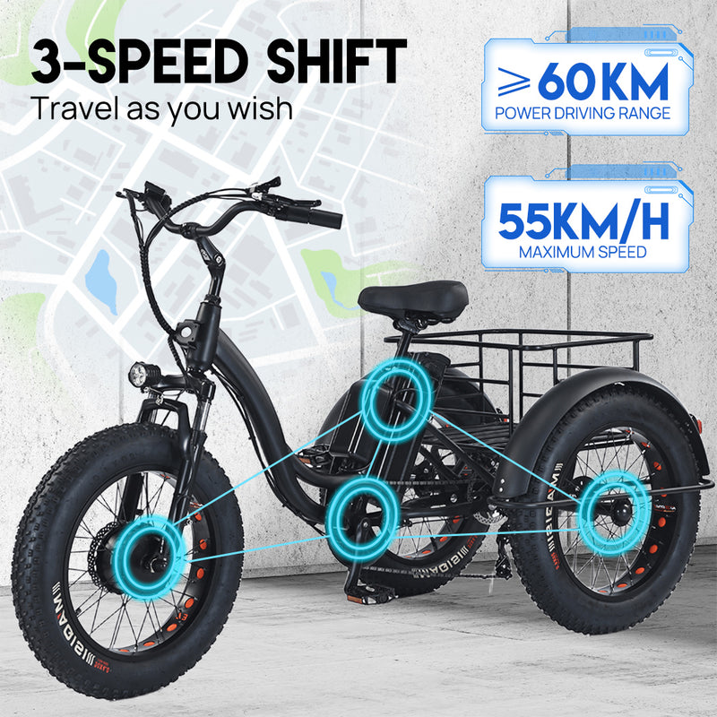 Load image into Gallery viewer, 1500W Electric Tricycle escooter Urban City Bicycle Rechargeable 20&quot; Fat Tyre
