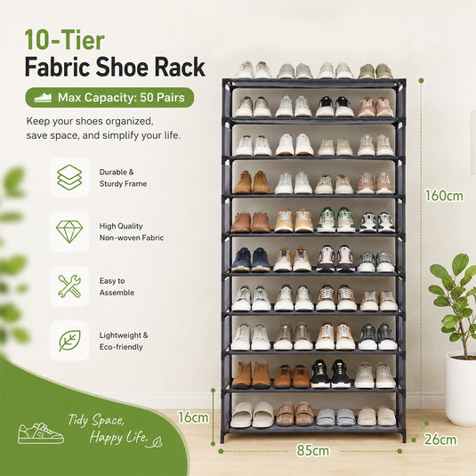 PORIYA 20/50 Pairs 10-Tier Shoe Rack Storage Shelf Metal Frame Stackable Shoe Organizer