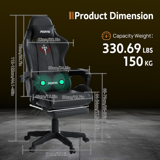 PORIYA Gaming Office Chairs 2-Points Massage Racing RGB LED Leather w/ Footrest
