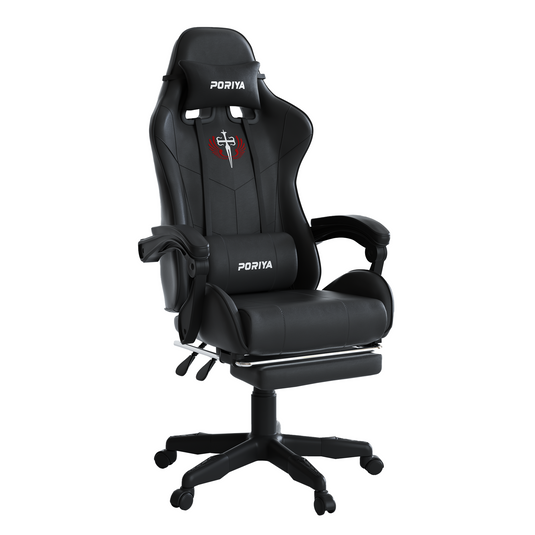 PORIYA Ergonomic Gaming Chair PU Home Office Reclining Computer Chair w/Footrest