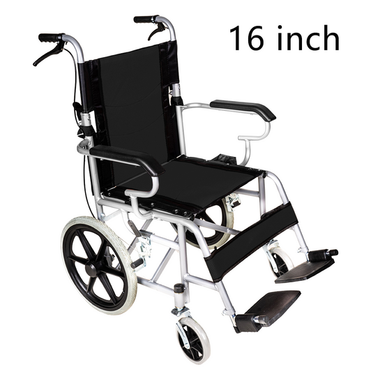 16" Foldable Wheelchair Park Brakes Lightweight Soft for Elderly and Disabled