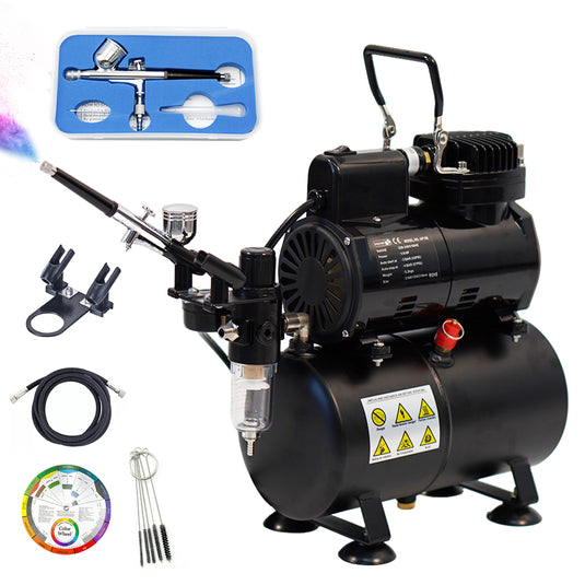 PORIYA Airbrush Compressor W/ 3L Air Tank Dual Action Paint Airbrush Spray Gun Nail Set