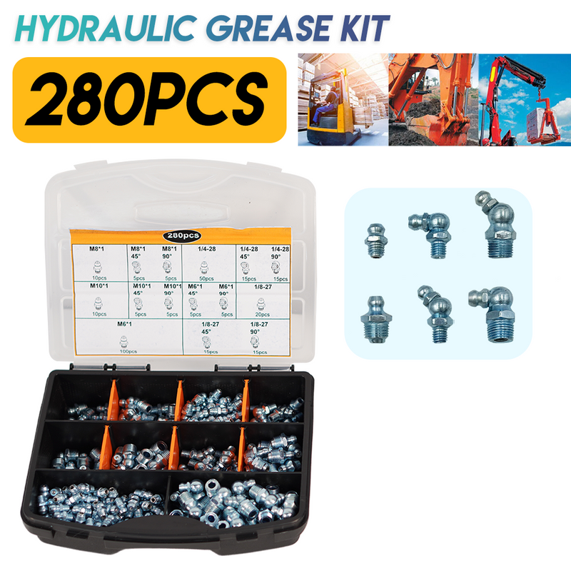 Load image into Gallery viewer, PORIYA 220/280pcs Hydraulic Grease Nipple Metric Imperial Mechanical Lubricant Fitting Kit
