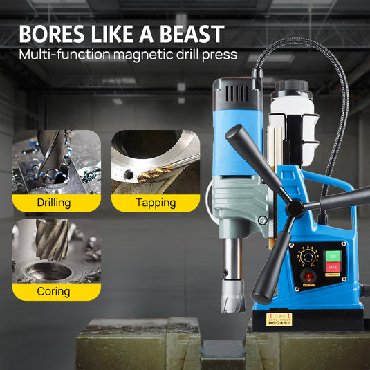 PORIYA Magnetic Drill 1550W 2922lbf/13000N Portable Mag Drill Press 850RPM 6 Bits Blue