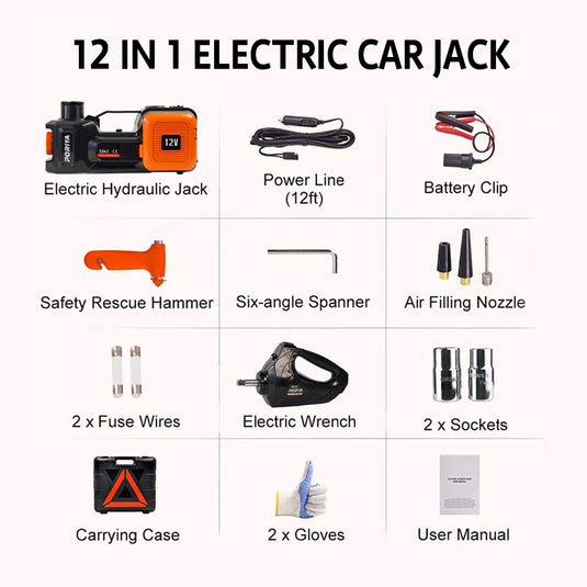 PORIYA  Electric Hydraulic Floor Jack 5Ton car 12V w/Impact Wrench Inflator Pump
