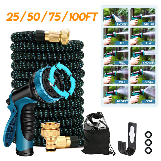 25-100FT Flexible Expandable Garden Water Hose Pipe Car Wash W/ Spray Nozzle Gun