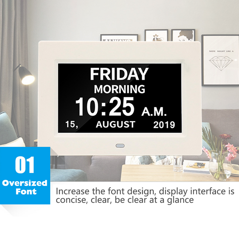 Load image into Gallery viewer, PORIYA 7/8‘’LED Dementia Digital Calendar Clock Alarm Day/Week/Month/Year Extra Large
