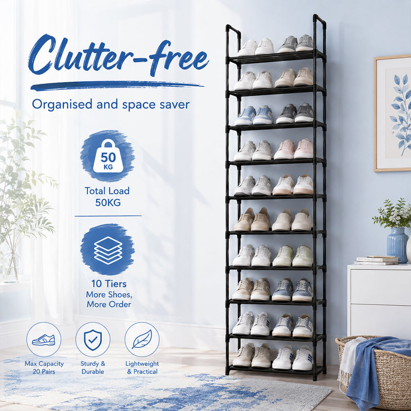Load image into Gallery viewer, PORIYA 20/50 Pairs 10-Tier Shoe Rack Storage Shelf Metal Frame Stackable Shoe Organizer
