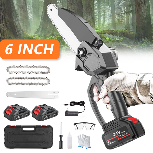 Mini Cordless Handheld Electric Chainsaw Wood Cutter Rechargeable 2 Battery