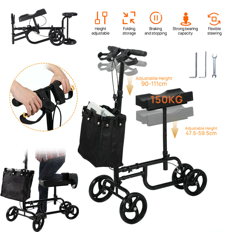Load image into Gallery viewer, Foldable Knee Walker Scooter Mobility Alternative Crutches Wheelchair w/ Basket
