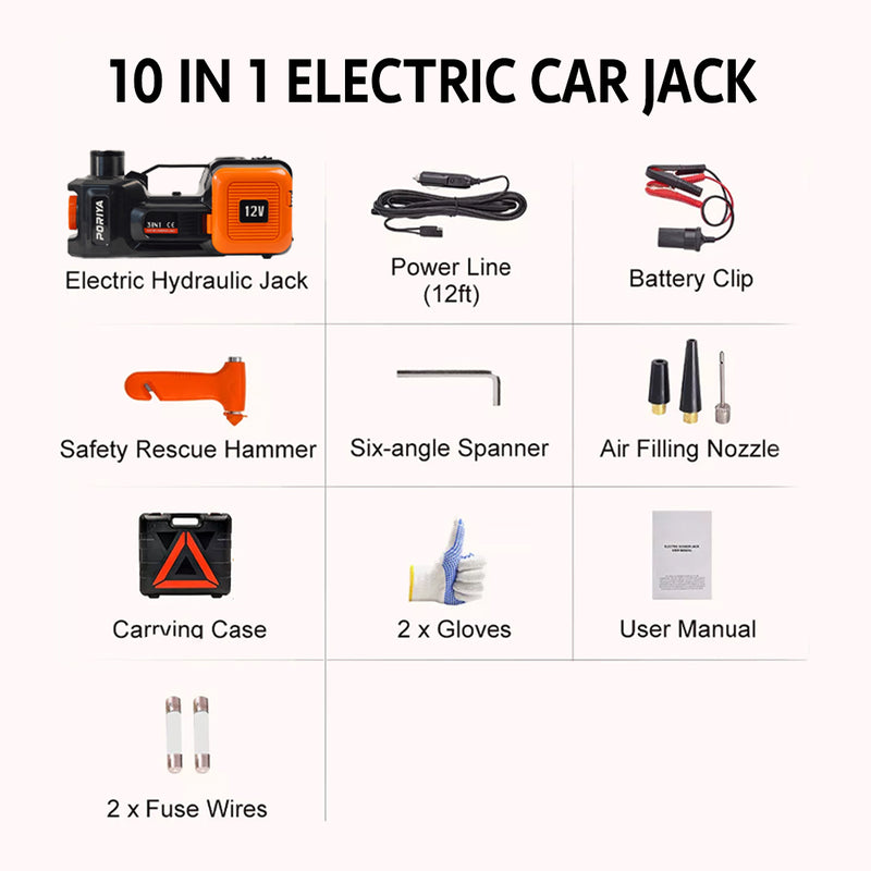 Load image into Gallery viewer, PORIYA  Electric Hydraulic Floor Jack 5Ton car 12V w/Impact Wrench Inflator Pump
