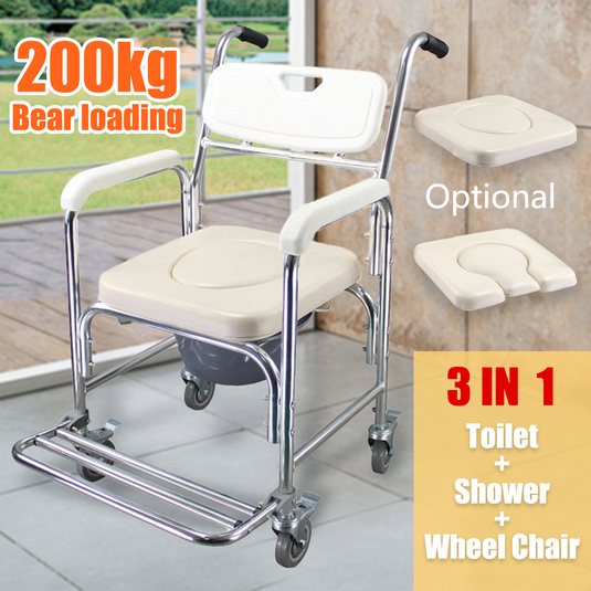 Mobile Shower Toilet Commode Wheelchair Aluminum Footrest Bathroom Beside