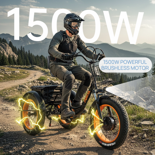 PORIYA 20" Foldable Electric Tricycle 1500W Fat Tire 3 Wheel Bike 55km/h E-Trike 60km