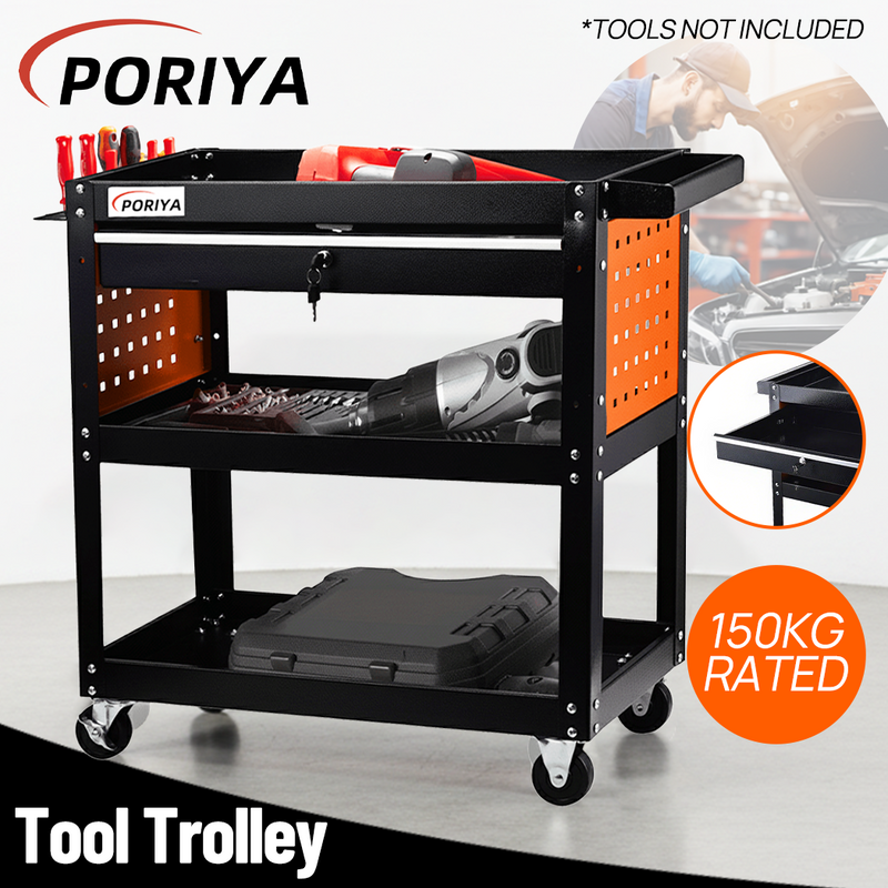 Load image into Gallery viewer, PORIYA Tool Trolley Cart Workshop Trolly on Wheels Work Mechanic Mobile Drawer
