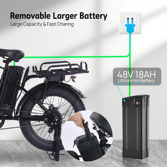 Electric Bicycle 48V 18Ah Ebike 1500W Mountain Bike 20'' 55KM/H W/ Delivery Rack