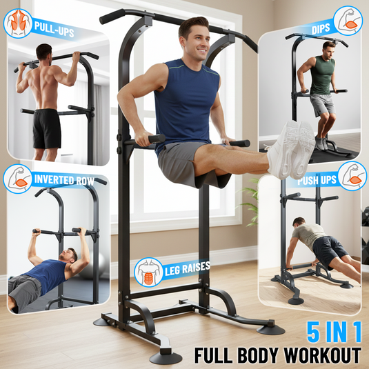 PORIYA Foldable Power Tower Chin Up Station Push Pull Up Bar Knee Raise Weight Dip Gym