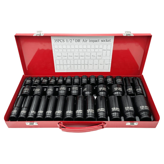 PORIYA 21/35PCS Metric 1/2" Drive Deep Impact Sockets Tools 8-36MM Garage Workshop Set