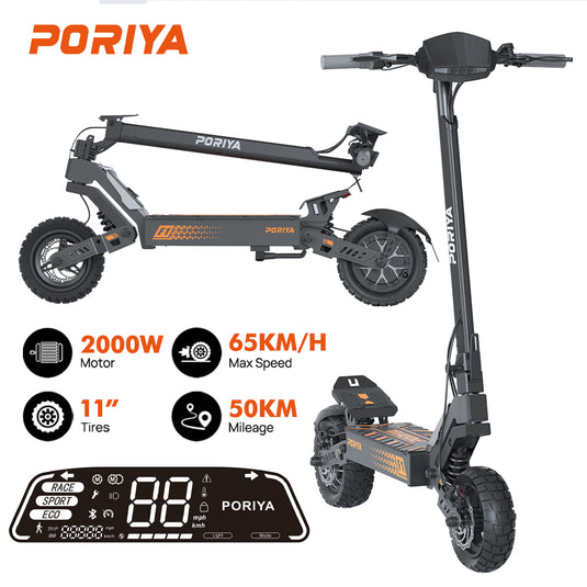PORIYA 11" Electric Scooter 2000W 50KM 65KM/H Off-Road Adult E-Bike E-Scooter