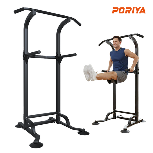 PORIYA Foldable Power Tower Chin Up Station Push Pull Up Bar Knee Raise Weight Dip Gym