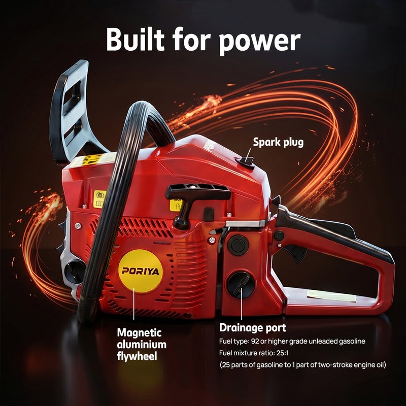 Load image into Gallery viewer, PORIYA 45cc Petrol Chainsaw Commercial 18" Bar Chain Saw E-Start Tree Pruning
