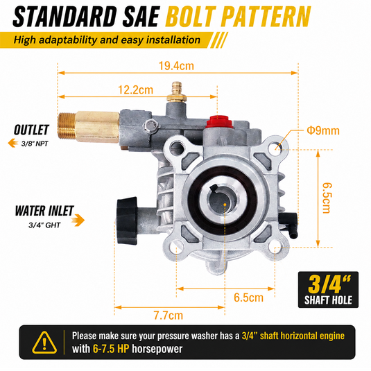 PORIYA Pressure Washer Pump Power Washer Pump 19 mm Horizontal 3400 PSI 2.5 GPM