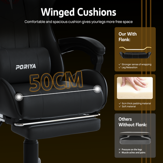 PORIYA Ergonomic Gaming Chair PU Home Office Reclining Computer Chair w/Footrest