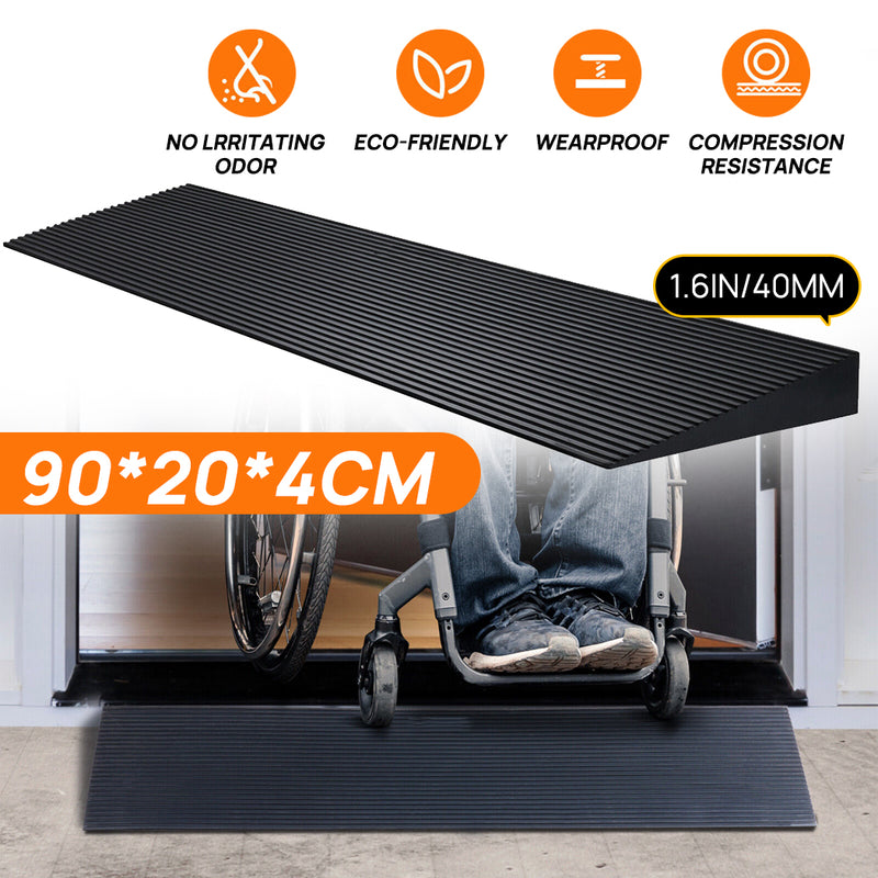 Load image into Gallery viewer, PORIYA Rubber Curb Ramp 90x20x4cm Cuttable Threshold Ramp Kerb Driveway Threshold Ramp
