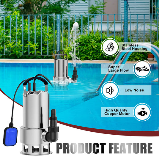 PORIYA 1800W / 750W Submersible Dirty Water Pump Sump Flooding Pond Clean Swimming Pool