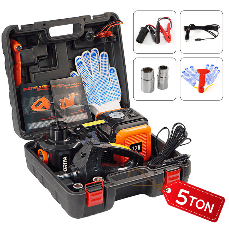 Load image into Gallery viewer, PORIYA  Electric Hydraulic Floor Jack 5Ton car 12V w/Impact Wrench Inflator Pump
