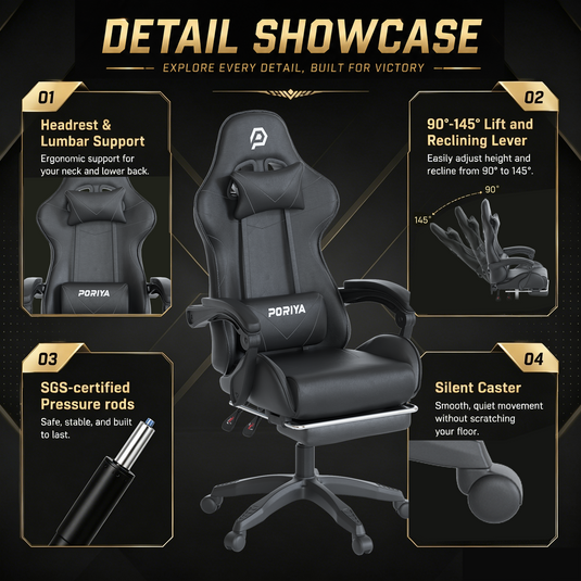 PORIYA Gaming Chair Home Office Computer Seat Racing PU Executive Recliner Chair