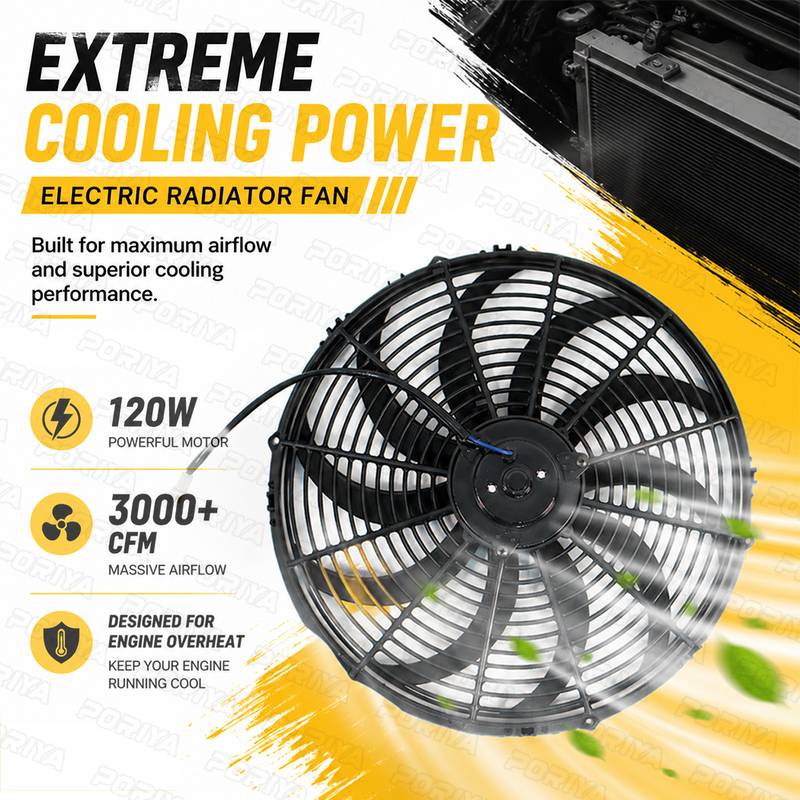 Load image into Gallery viewer, PORIYA 10'' 12" 16" 12V 80W/120W Electric Cooling Radiator Thermo Fan PULL PUSH NEW
