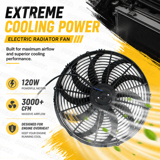 PORIYA 10'' 12" 16" 12V 80W/120W Electric Cooling Radiator Thermo Fan PULL PUSH NEW