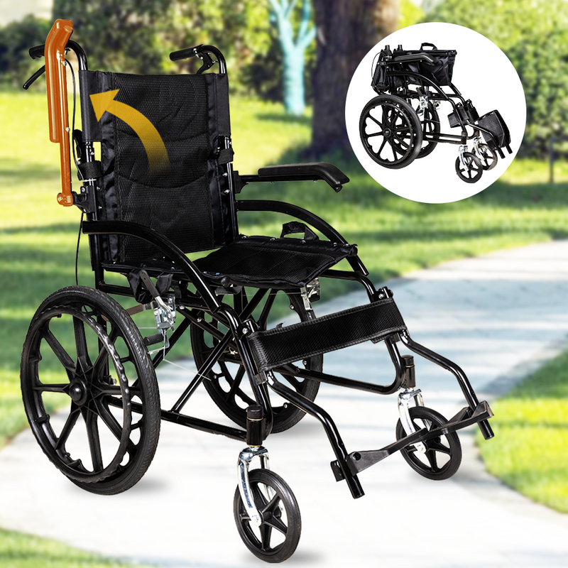 Load image into Gallery viewer, 20&quot; Foldable Wheelchair Park Brakes Lightweight Armrest Free Flip for Elderly
