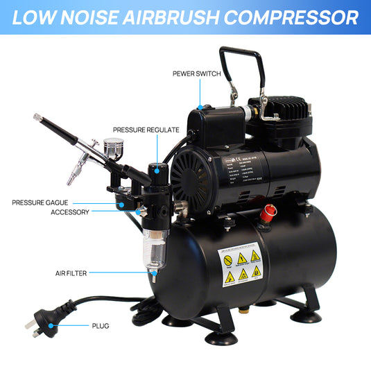 PORIYA Airbrush Compressor W/ 3L Air Tank Dual Action Paint Airbrush Spray Gun Nail Set