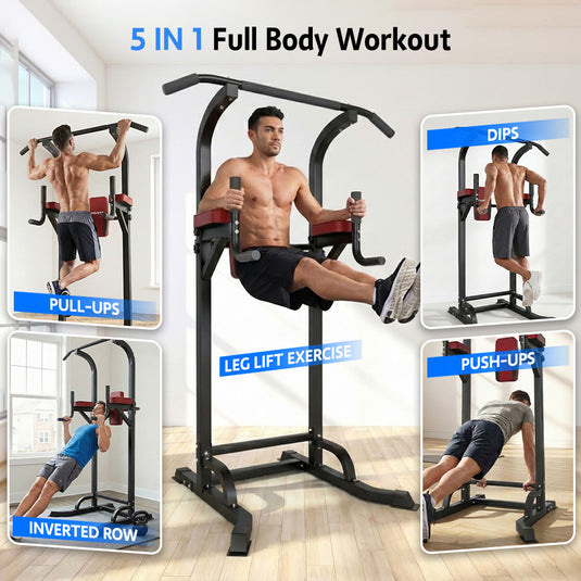 PORIYA Foldable Power Tower Chin Up Station Push Pull Up Bar Knee Raise Weight Dip Gym