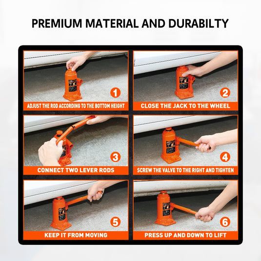 PORIYA 10/12/20 Ton Bottle Jack Hydraulic Lifter Heavy Duty Car Safety Valve 4WD