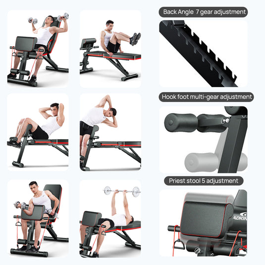 ADKING Weight Bench Fitness Bench Press Squat Rack Adjustable Home Gym Equip