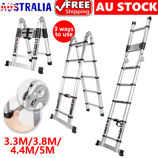 PORIYA 3.2/3.8/4.4/5M Telescopic Aluminium Ladder Extension Extendable Step Folding