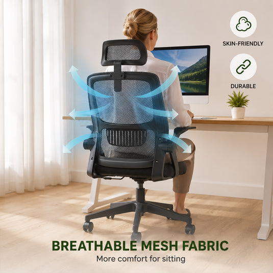Ergonomic Home Office Chair with Lumbar Support and Adjustable Headrest High Back Mesh Desk Chair Flip-up Armrest Ergonomic Computer Chair