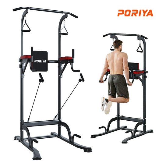 PORIYA Foldable Power Tower Chin Up Station Push Pull Up Bar Knee Raise Weight Dip Gym