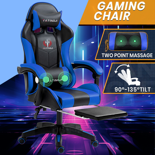PORIYA Gaming Office Chairs 2-Points Massage Racing RGB LED Leather w/ Footrest