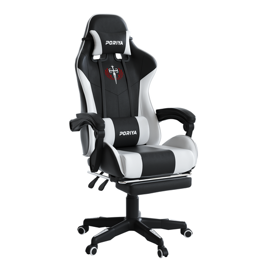 PORIYA Ergonomic Gaming Chair PU Home Office Reclining Computer Chair w/Footrest