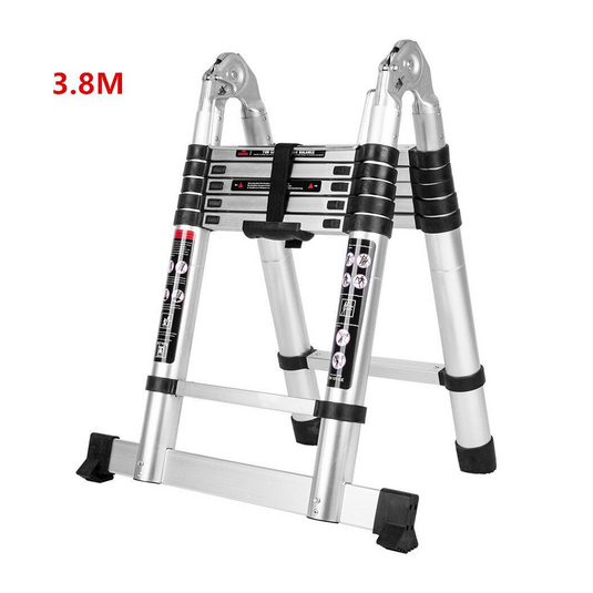PORIYA 3.2/3.8/4.4/5M Telescopic Aluminium Ladder Extension Extendable Step Folding
