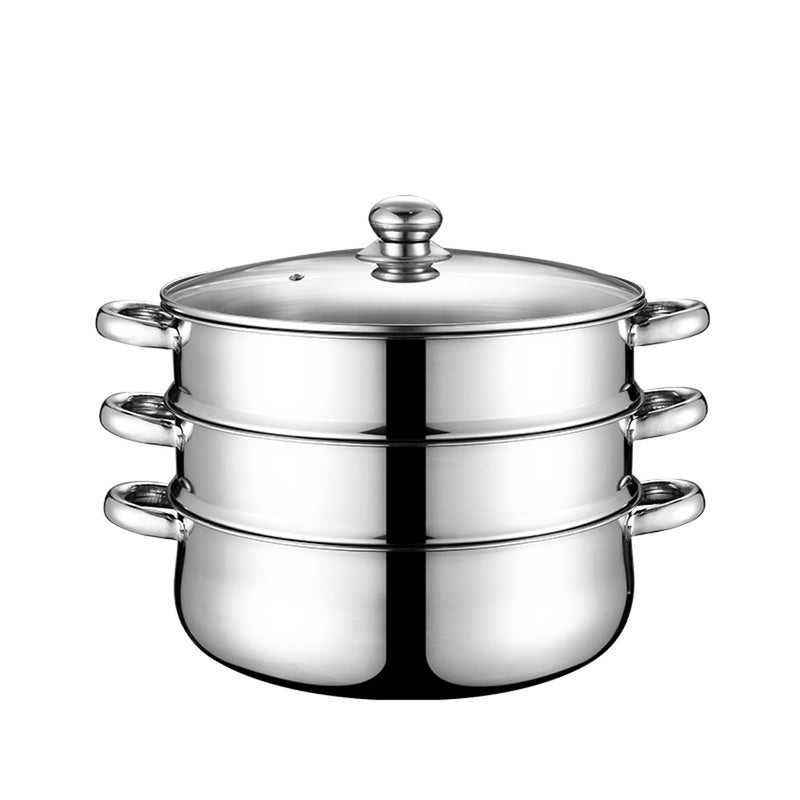 Load image into Gallery viewer, PORIYA 3/4 Tier Stainless Steel Steamer Meat Vegetable Pot Steaming Cookware Kitchen
